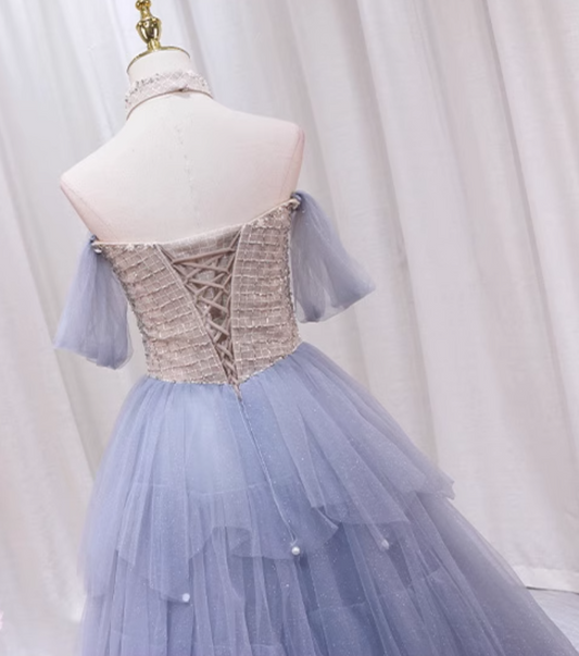 Sparkly Off-Shoulder A-Line Sweet 16th Dresses Beading Pearls Sequins Tulle Prom Dress AP4467