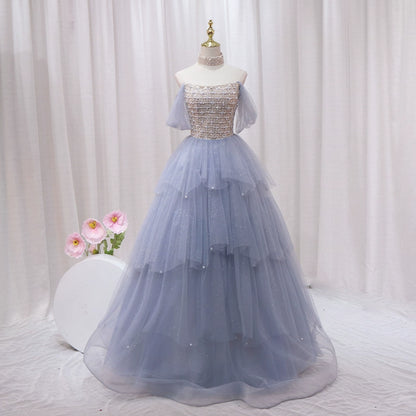 Sparkly Off-Shoulder A-Line Sweet 16th Dresses Beading Pearls Sequins Tulle Prom Dress AP4467