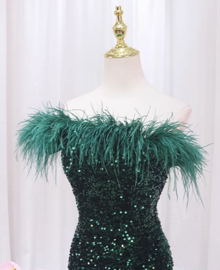 Playful One Shoulder Sheath High-Slit Sweet 16th Dresses Feather Sequins Prom Dress AP4471