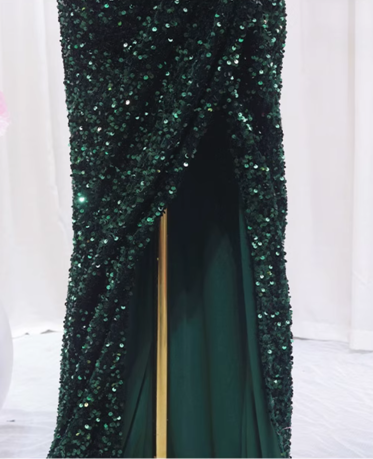 Playful One Shoulder Sheath High-Slit Sweet 16th Dresses Feather Sequins Prom Dress AP4471