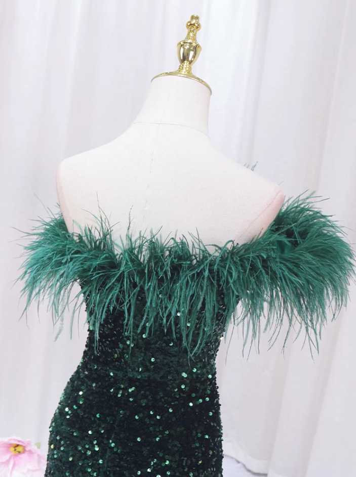 Playful One Shoulder Sheath High-Slit Sweet 16th Dresses Feather Sequins Prom Dress AP4471