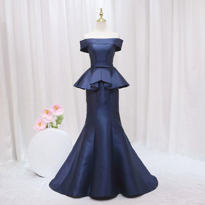 Fitted Off-Shoulder Mermaid Evening Gowns Simple Ruffles Prom Dress AP4473