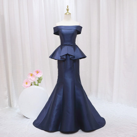 Fitted Off-Shoulder Mermaid Evening Gowns Simple Ruffles Prom Dress AP4473