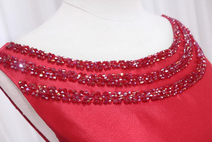 Trendy A-Line Jewel Neck Evening Gowns Beading Red Satin Prom Dress AP4475