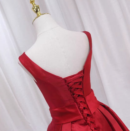 Trendy A-Line Jewel Neck Evening Gowns Beading Red Satin Prom Dress AP4475