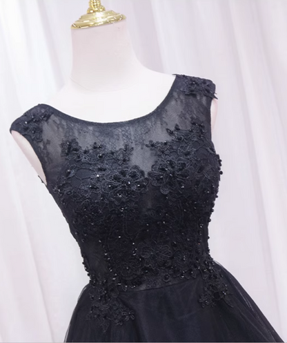Sexy Jewel Neck Black A-Line Birthday Dresses Sequins Appliques Lace Homecoming Dress AP4477