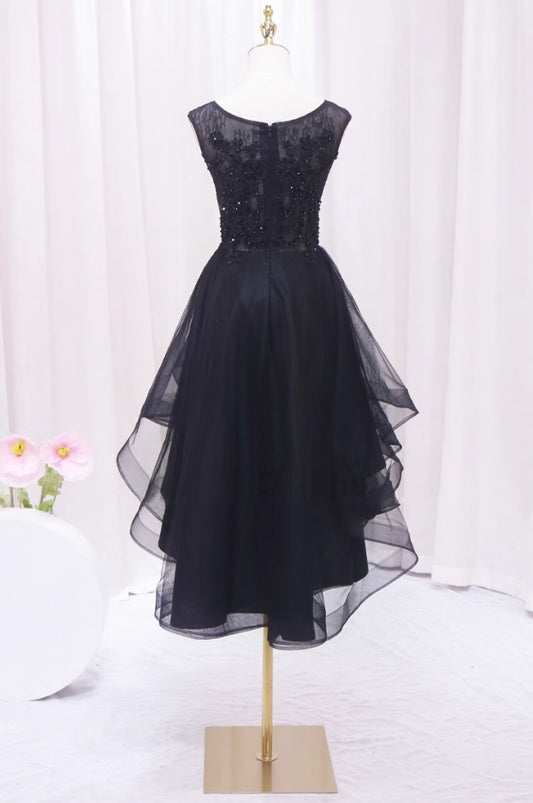 Sexy Jewel Neck Black A-Line Birthday Dresses Sequins Appliques Lace Homecoming Dress AP4477