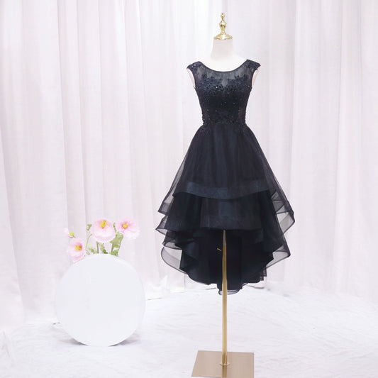 Sexy Jewel Neck Black A-Line Birthday Dresses Sequins Appliques Lace Homecoming Dress AP4477