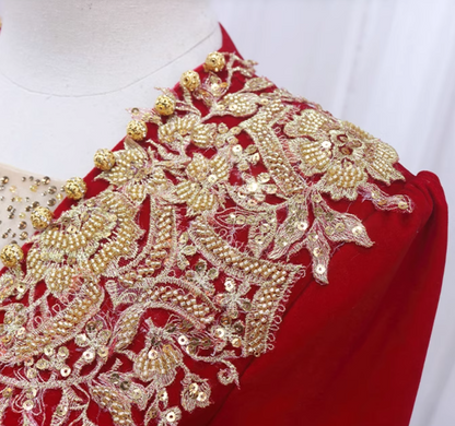 Bling A-Line Red Square Neck Sweet 16th Gowns Beading Sequins Long Sleeve Appliques Prom Dress AP4479