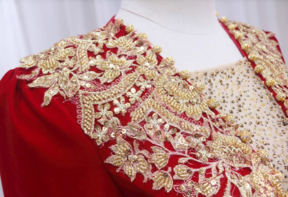 Bling A-Line Red Square Neck Sweet 16th Gowns Beading Sequins Long Sleeve Appliques Prom Dress AP4479