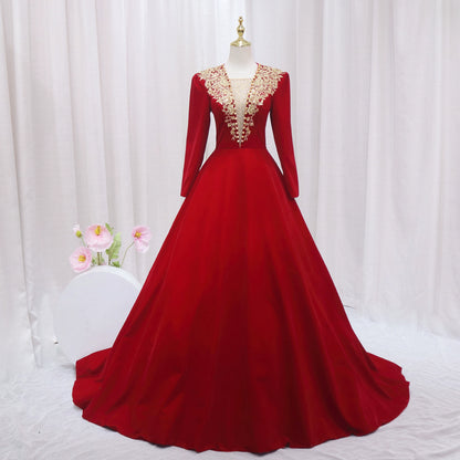Bling A-Line Red Square Neck Sweet 16th Gowns Beading Sequins Long Sleeve Appliques Prom Dress AP4479
