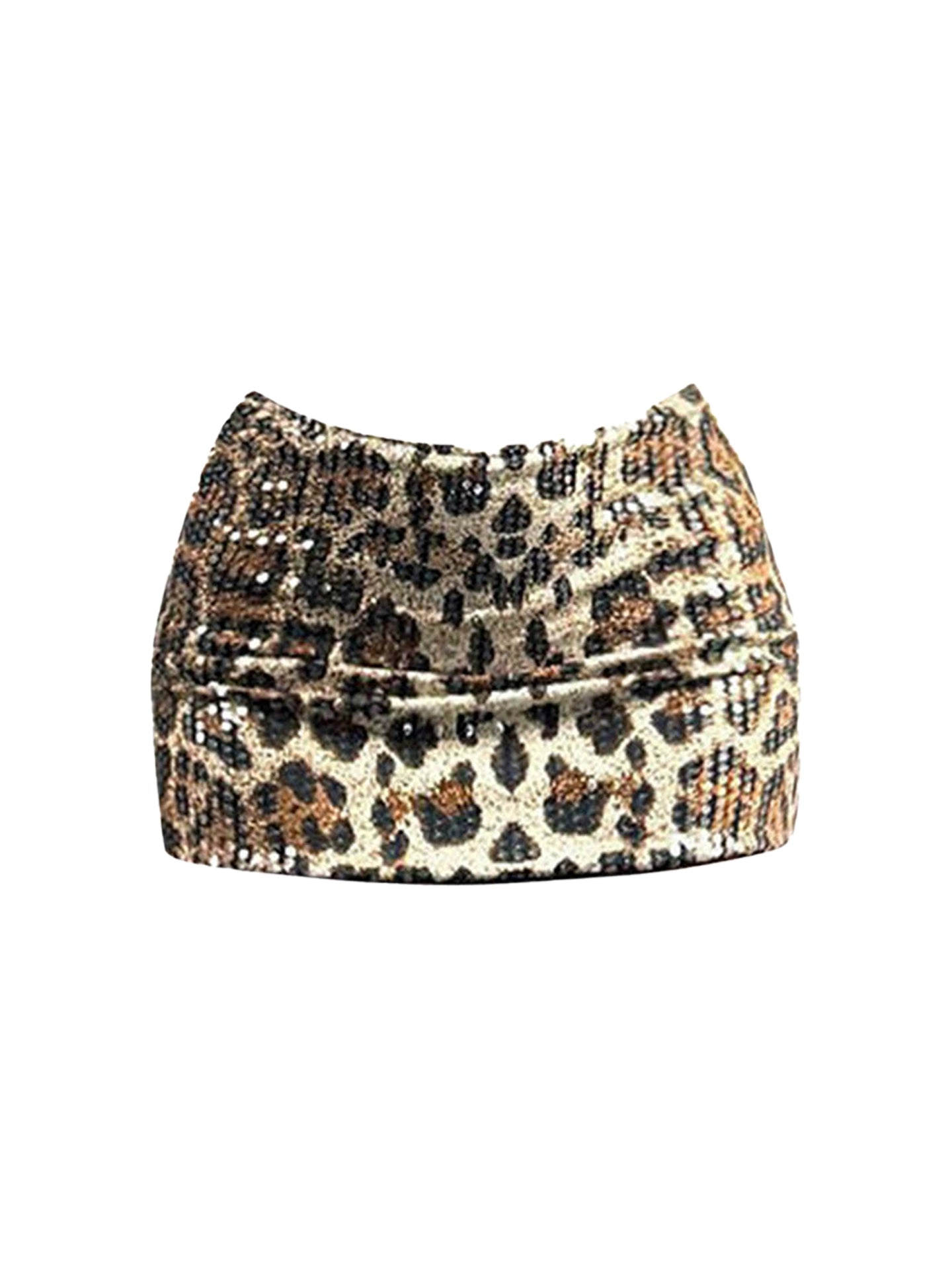 Glittering 2-Piece Set Strapless Leopard Mini Skirt Sheath Vintage Sequins Design Cinched Short Dress AP4482