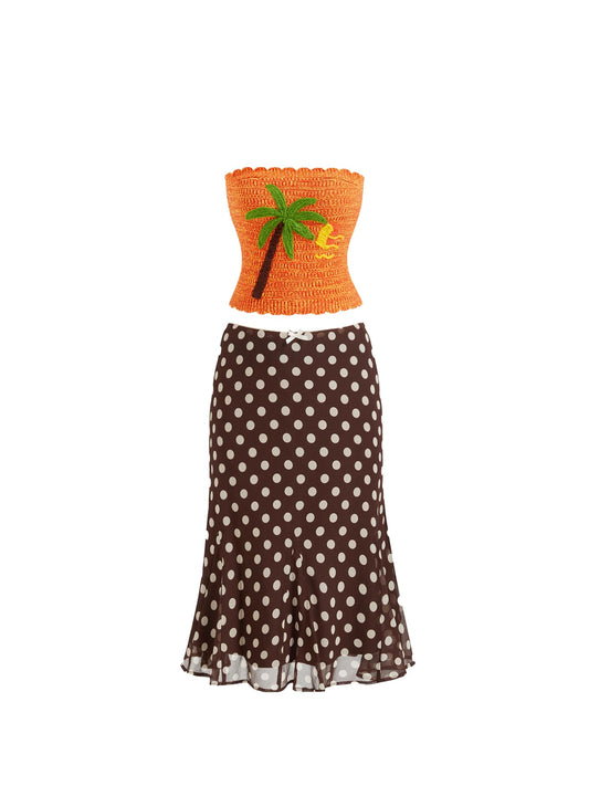 Pretty Strapless 2-Piece Set Knitted Midi Dress Hottie Seaside Photoshoot Sheath Flowy Polka Dots Long Dress AP4483
