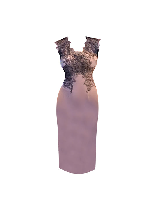 Gen Z Style V Neck Appliques Midi Dress Elegant Sheath Sleeveless Long Dress AP4487