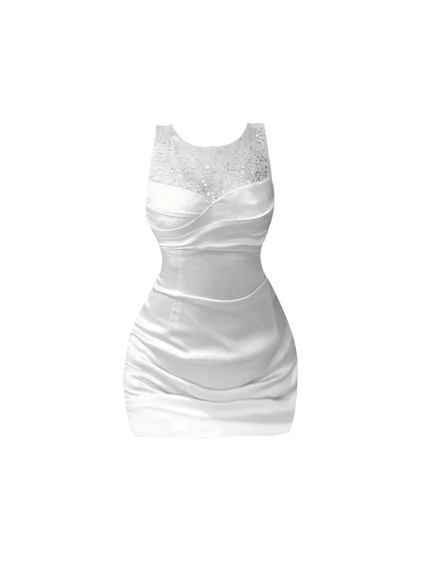 Hottie Outfit Jewel Neck Mini Skirt Sheath Vogue Sequins Accent Splicing Tulle Short Dress AP4489