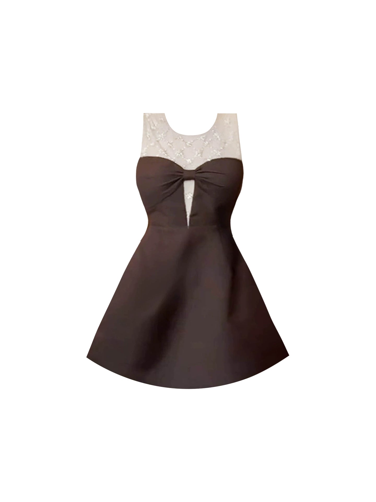 New Tendency Jewel Neck Cutout A-Line Mini Skirt Vintage Sequins Accent Splicing Tulle Short Dress AP4492