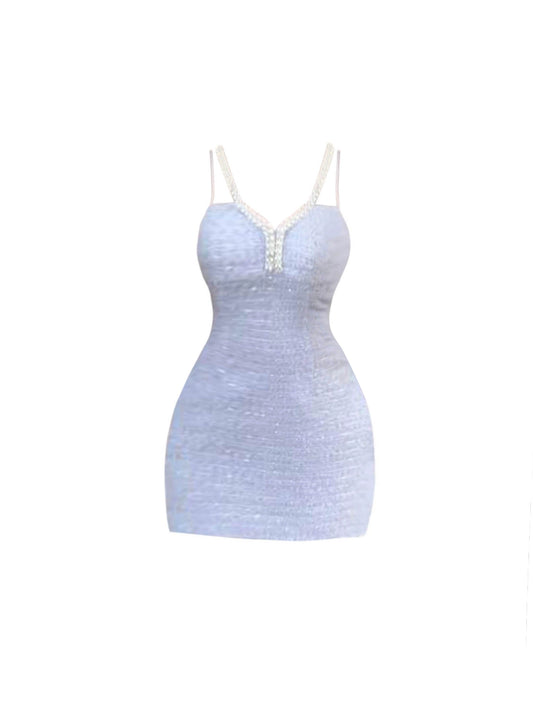 Lovely Spaghetti Strap Beaded Mini Skirt Gentle Sequins Design Sheath Short Dress AP4496