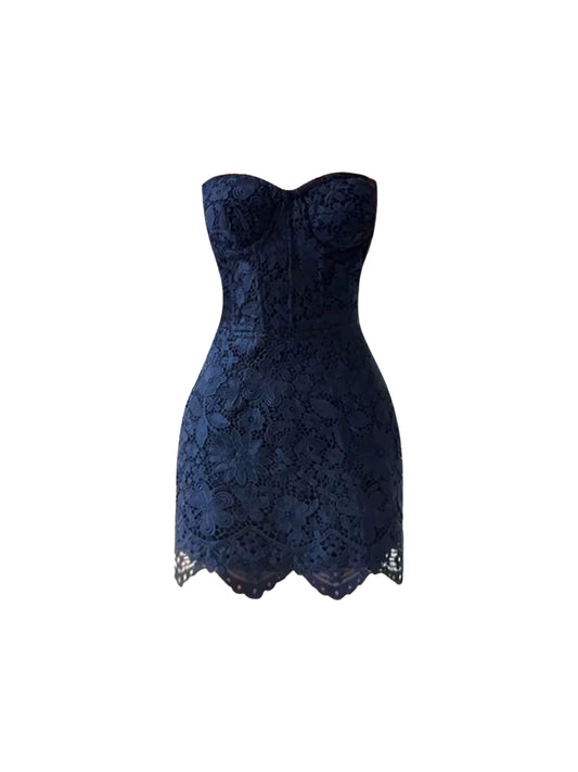 Amazing Splicing Lace Strapless Mini Skirt Glam Sheath Cinched-Waist Short Dress AP4502
