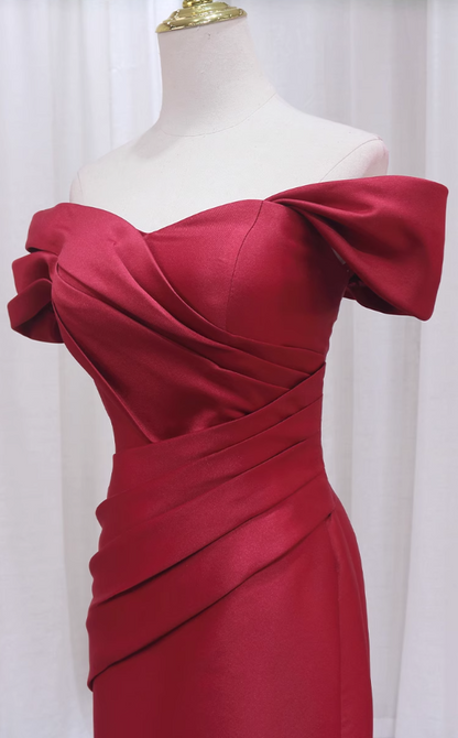 Appealing Off-Shoulder Mermaid Evening Gowns Vibrant Red Pleated Prom Dress AP4503