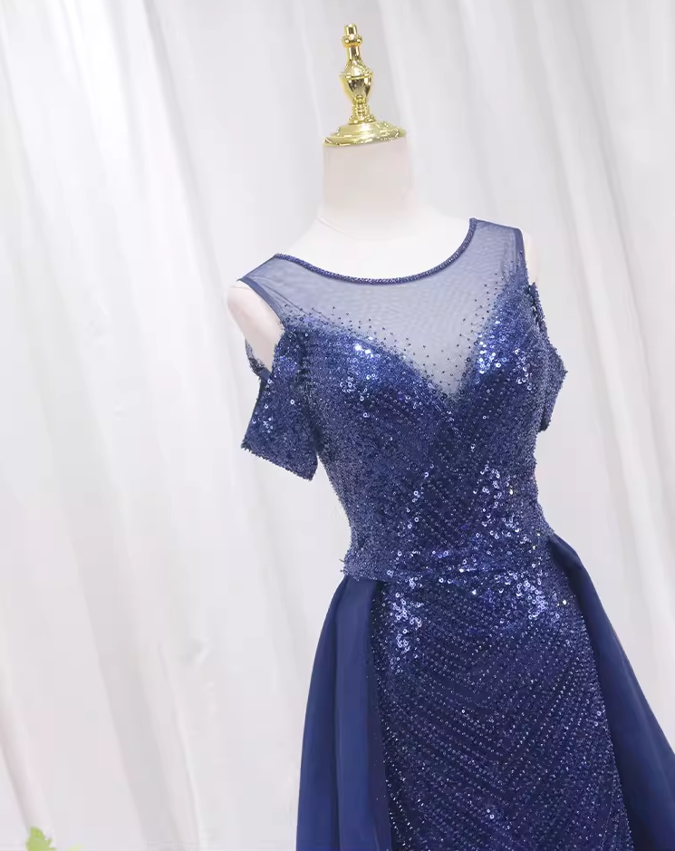 Fascinating A-Line Jewel Neck Evening Gowns Lace-Up Sequins Tulle Prom Dress AP4504
