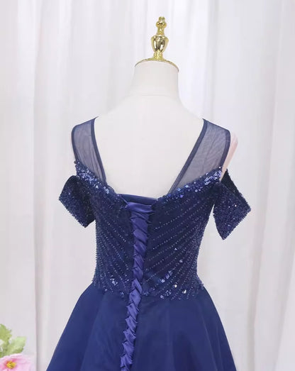 Fascinating A-Line Jewel Neck Evening Gowns Lace-Up Sequins Tulle Prom Dress AP4504