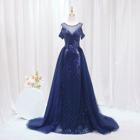 Fascinating A-Line Jewel Neck Evening Gowns Lace-Up Sequins Tulle Prom Dress AP4504