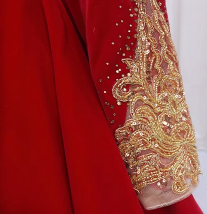 Enticing A-Line V Neck Formal Gowns Long Sleeve Backless Sequins Appliques Prom Dress AP4506