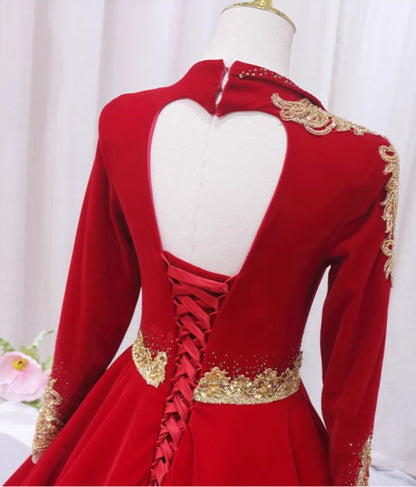 Enticing A-Line V Neck Formal Gowns Long Sleeve Backless Sequins Appliques Prom Dress AP4506