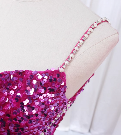 Chic Spaghetti Straps Mermaid Evening Dresses Sequins Beading Prom Dress AP4513