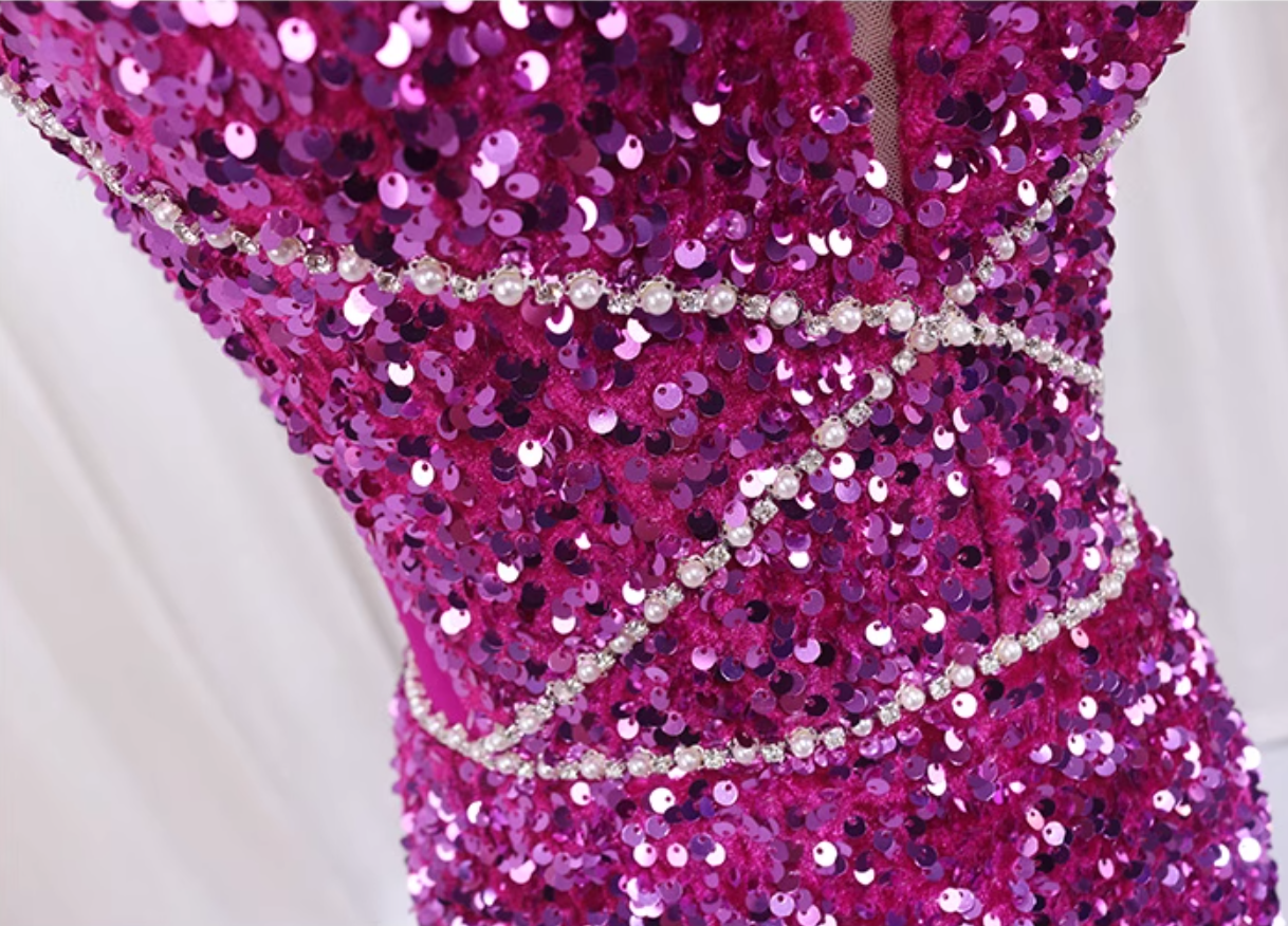 Chic Spaghetti Straps Mermaid Evening Dresses Sequins Beading Prom Dress AP4513