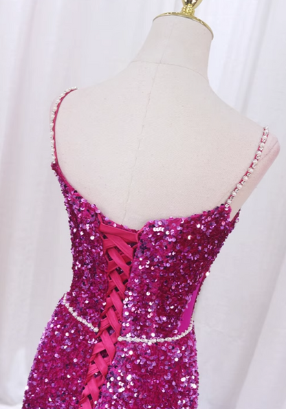 Chic Spaghetti Straps Mermaid Evening Dresses Sequins Beading Prom Dress AP4513