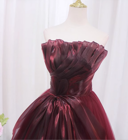 Elegant A-Line Red Strapless Sweet 16th Evening Dresses Bow Pleated Tulle Prom Dress AP4517