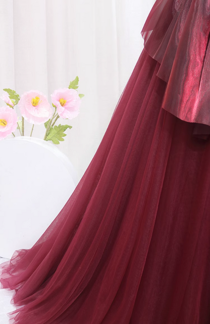 Elegant A-Line Red Strapless Sweet 16th Evening Dresses Bow Pleated Tulle Prom Dress AP4517