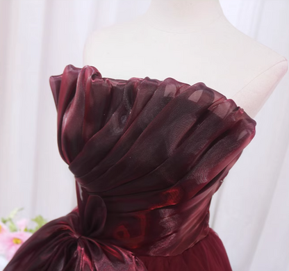 Elegant A-Line Red Strapless Sweet 16th Evening Dresses Bow Pleated Tulle Prom Dress AP4517