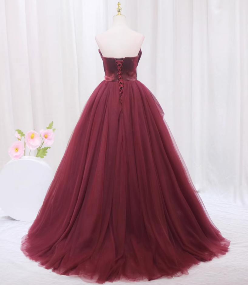 Elegant A-Line Red Strapless Sweet 16th Evening Dresses Bow Pleated Tulle Prom Dress AP4517
