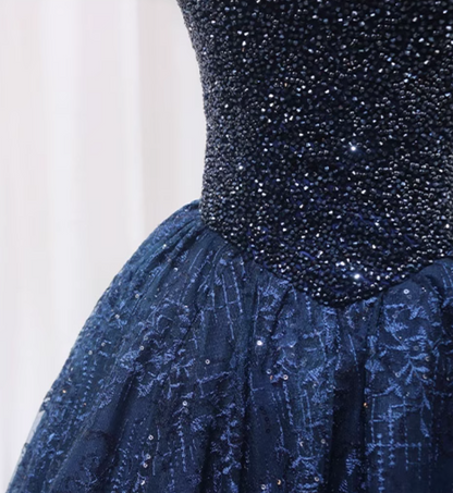 Fantastic A-Line Off-Shoulder Sweet 16th Gowns Sequins Beading Textured Tulle Prom Dress AP4519