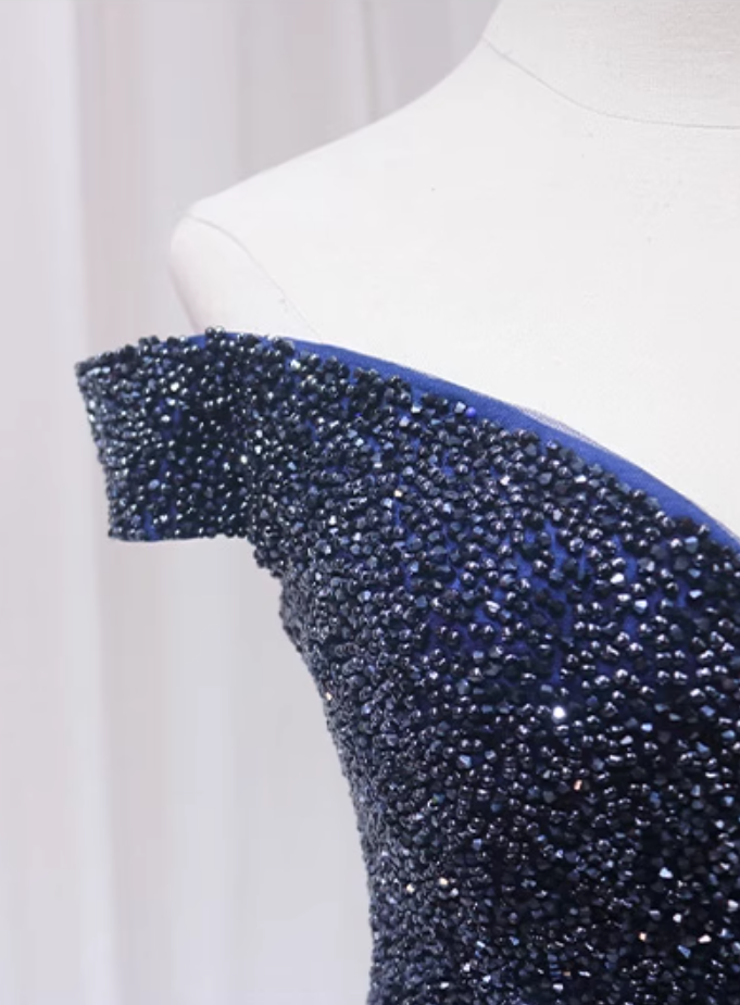 Fantastic A-Line Off-Shoulder Sweet 16th Gowns Sequins Beading Textured Tulle Prom Dress AP4519