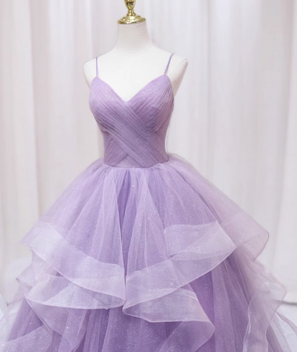 Sweet A-Line Spaghetti Strap Sweet 16th Evening Dresses Sequins Pleated Tulle Prom Dress AP4520