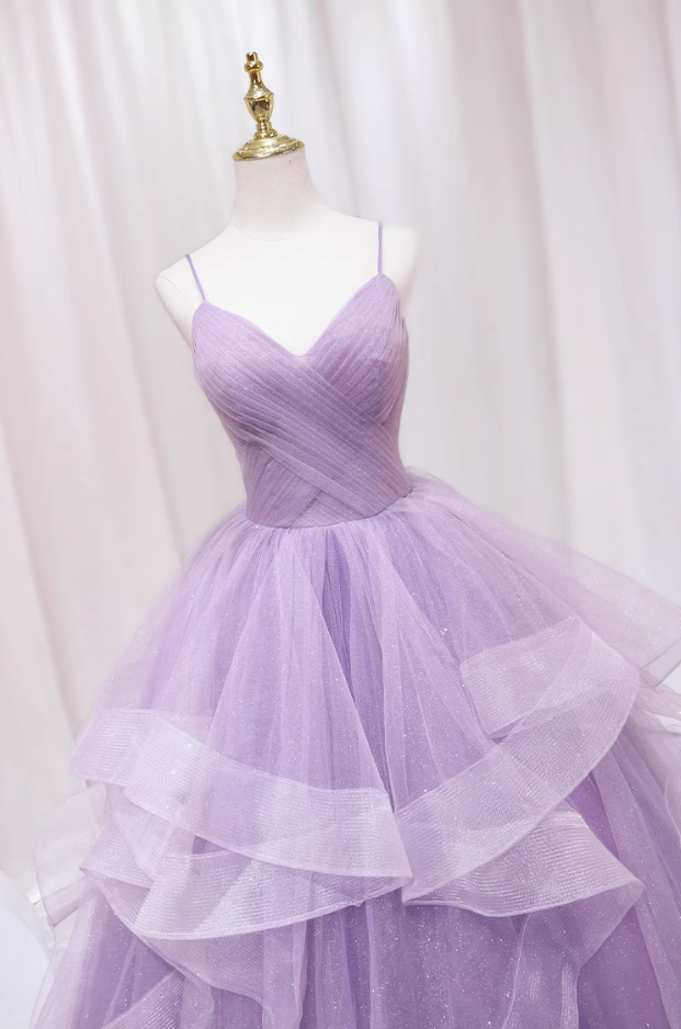 Sweet A-Line Spaghetti Strap Sweet 16th Evening Dresses Sequins Pleated Tulle Prom Dress AP4520