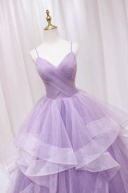Sweet A-Line Spaghetti Strap Sweet 16th Evening Dresses Sequins Pleated Tulle Prom Dress AP4520