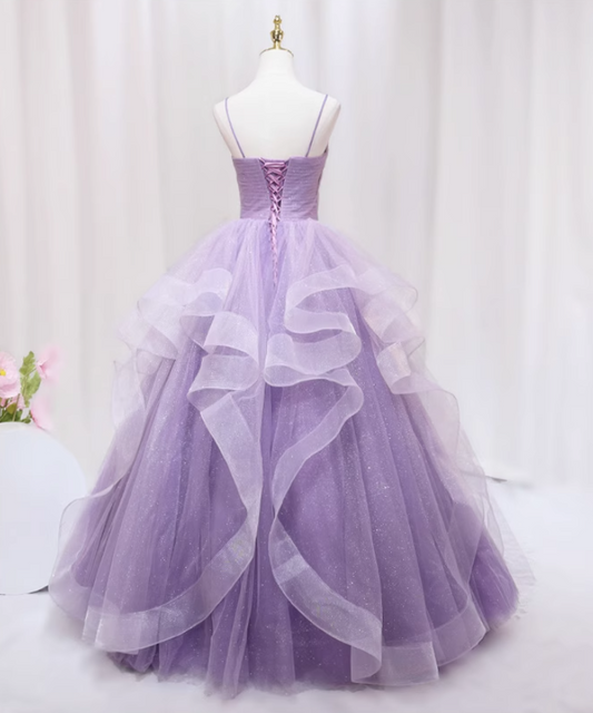 Sweet A-Line Spaghetti Strap Sweet 16th Evening Dresses Sequins Pleated Tulle Prom Dress AP4520