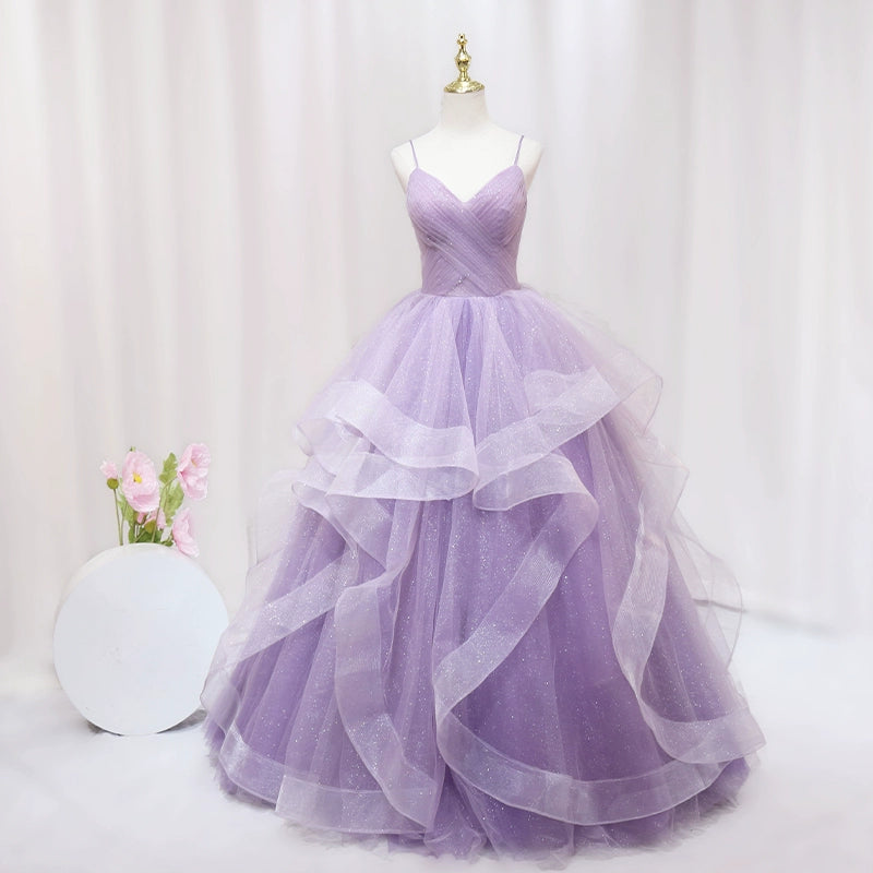 Sweet A-Line Spaghetti Strap Sweet 16th Evening Dresses Sequins Pleated Tulle Prom Dress AP4520