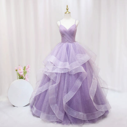 Sweet A-Line Spaghetti Strap Sweet 16th Evening Dresses Sequins Pleated Tulle Prom Dress AP4520