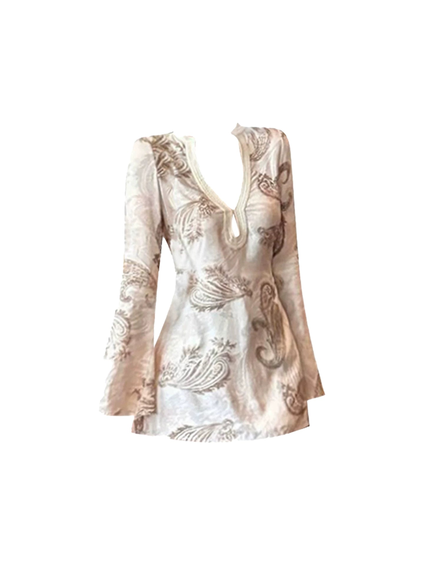 Sheen A-Line Floral Print Cutout Mini Skirt Vintage V Neck Bell Long Sleeve Short Dress AP4526