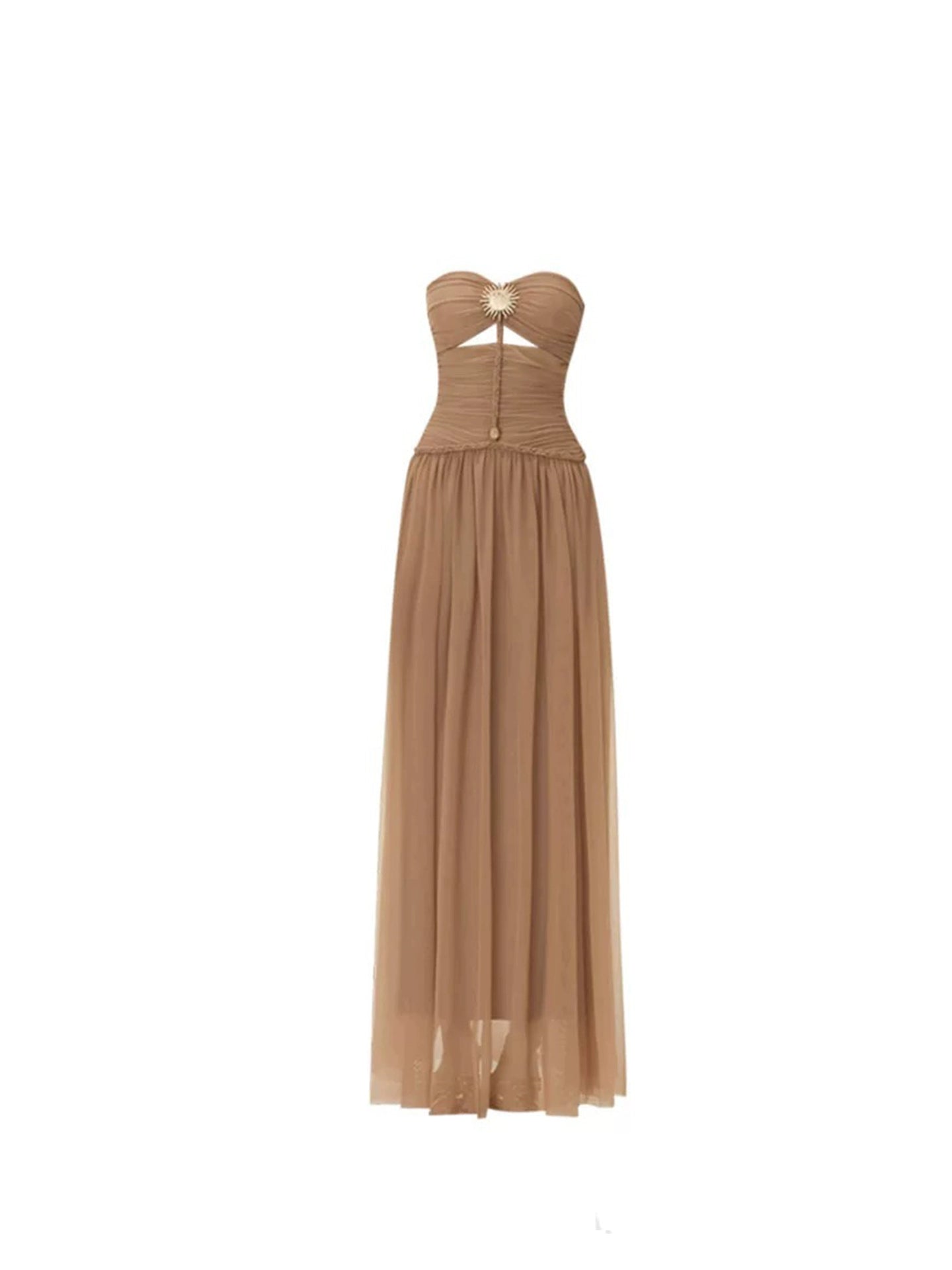 Alluring Cutout A-Line Maxi Dresses With Lining Retro Strapless layered Tulle Long Dress AP4526