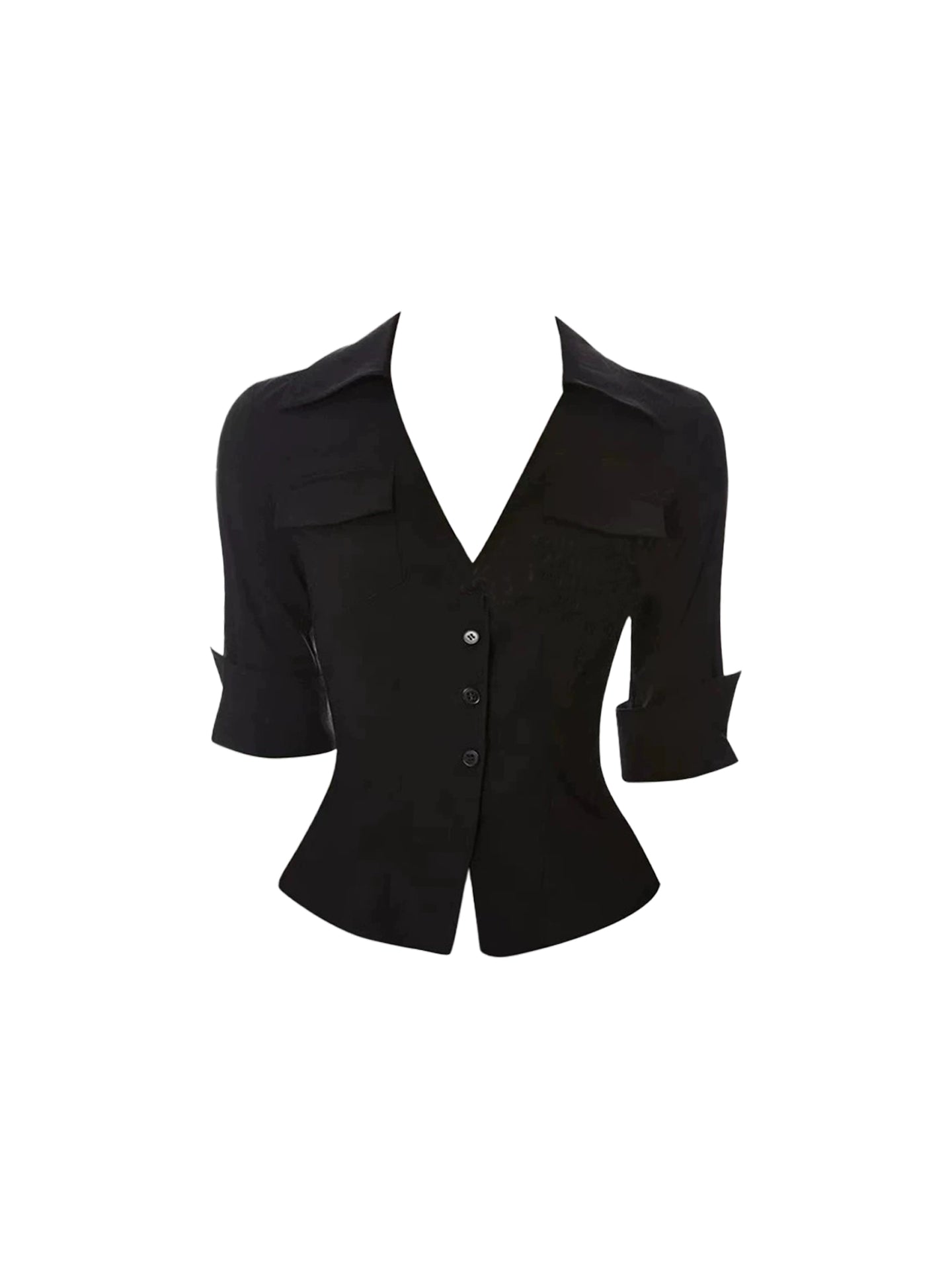 Glamorous Long Sleeve V-Neck Mini Skirt Office Suit Sheath 2-Piece Set Black Short Dress AP4530