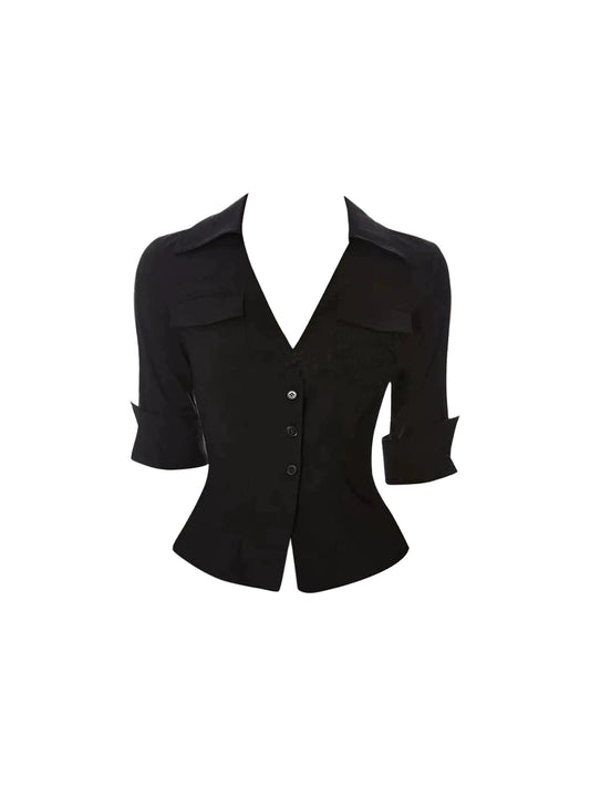 Glamorous Long Sleeve V-Neck Mini Skirt Office Suit Sheath 2-Piece Set Black Short Dress AP4530