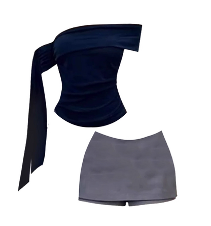 Novelty Bodycon Asymmetric Neck Mini Dress Parties & Dates Outfit 2-Piece Set Short Dress AP4533
