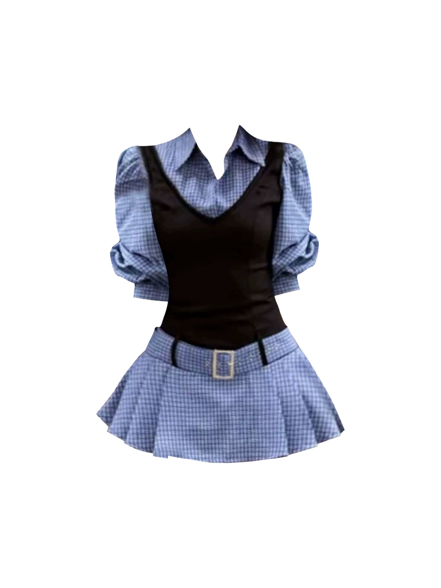 Fashionable A-Line Pleated Mini Skirt Vogue Lapel Neck Long Sleeve Plaid Short Dress AP4536