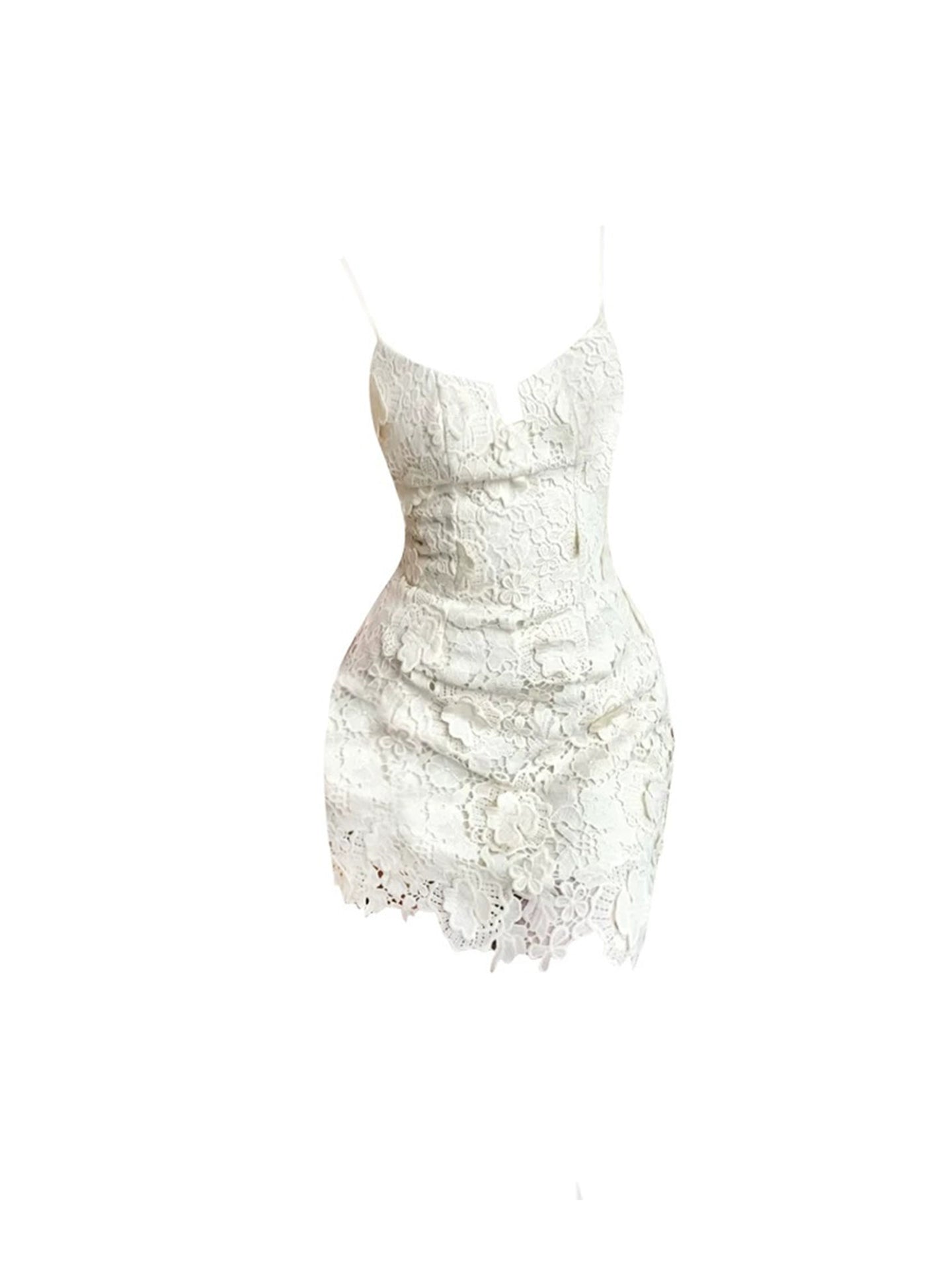 Minimalist Spaghetti Strap Splicing Lace Mini Skirt Charming Party Outfit Sheath Short Dress AP4540
